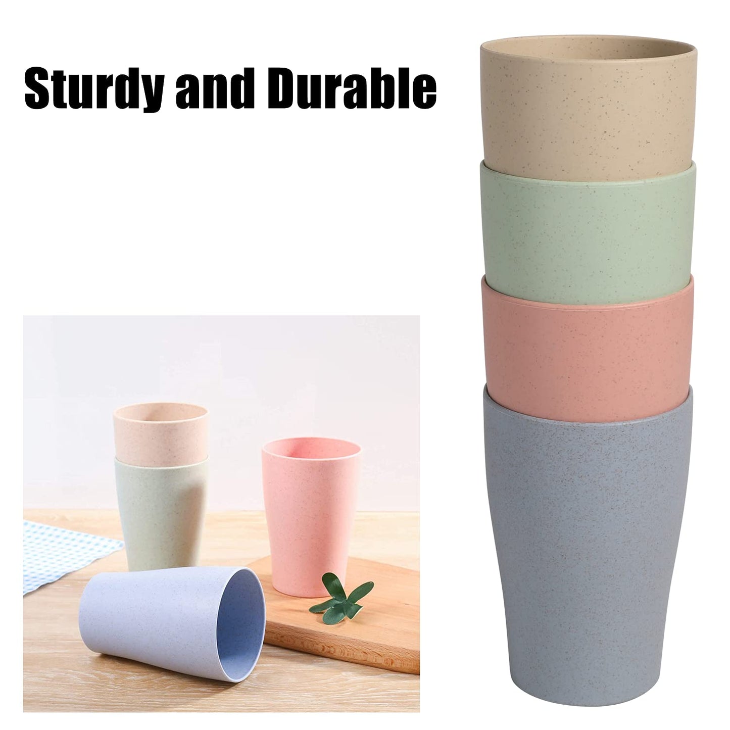 WANBY Wheat Straw Cup 8 Pcs Unbreakable and Reusable Drinking Cups Eco-Friendly Healthy Tumbler Set for Milk Juice and Water Dishwasher Safe (8 Pcs 15 Oz)