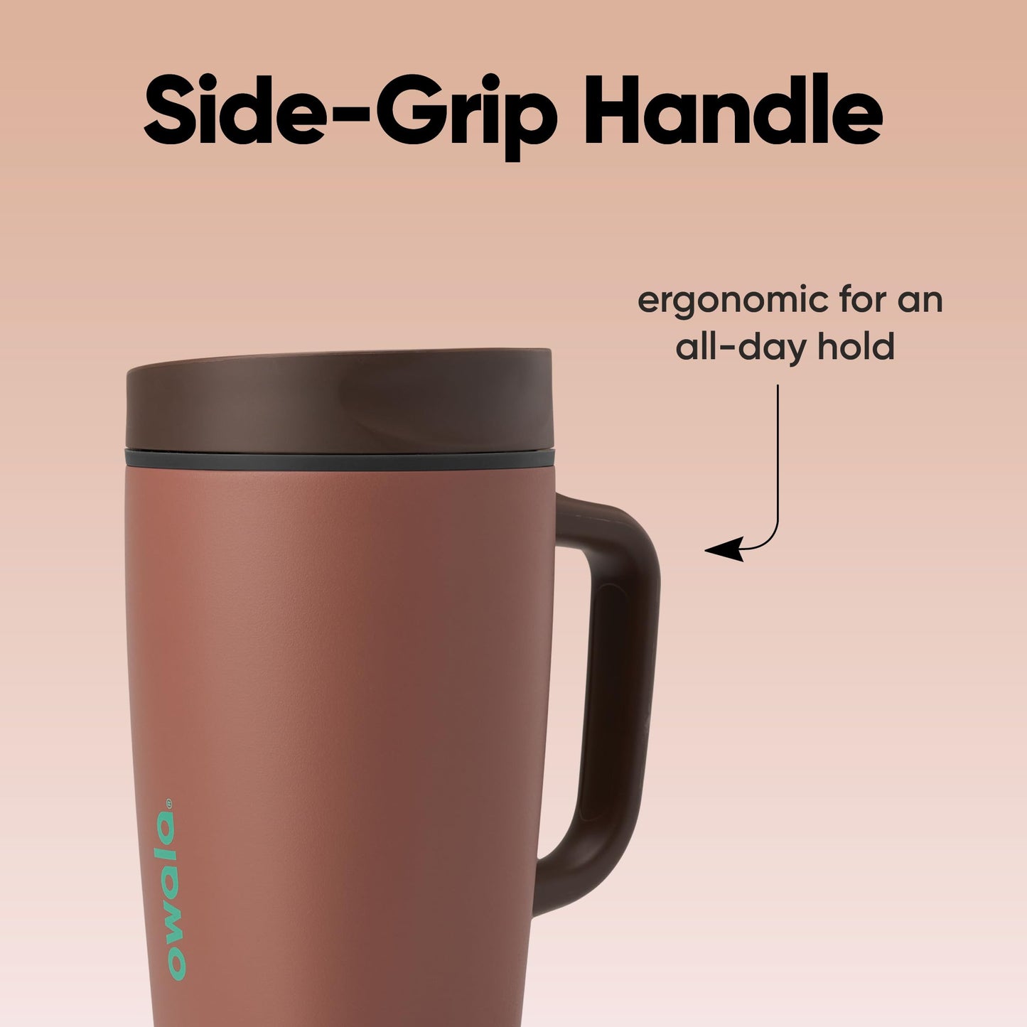 Owala SmoothSip Slider Stainless Steel Insulated Travel Mug with Handle, 100% Leak Proof, For Hot and Cold Drinks, Travel Friendly with Sliding Lock Lid, 12oz, BPA Free, Leak Proof, Cozy Cocoa