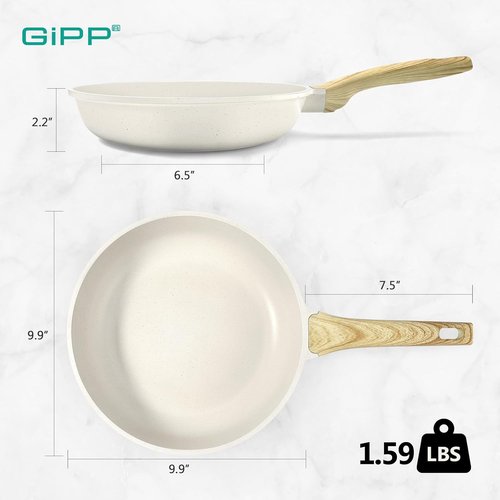 GiPP Nonstick Frying Pan Skillet - 9.5" White Granite Omelette Pan | Healthy Stone Cookware, PFOA Free