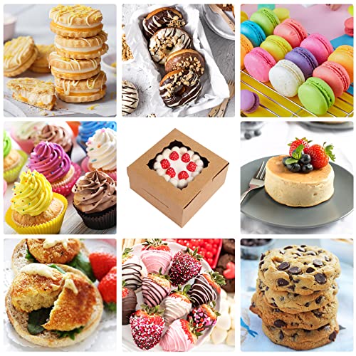 Moretoes 80pcs Brown Bakery Cookie Boxes with Window - 6x6x3 Inches