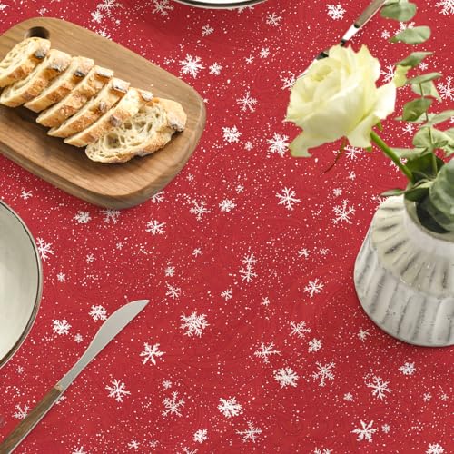 Horaldaily 70-Inch Round Christmas Tablecloth Snowman & Trees Red Winter Decor