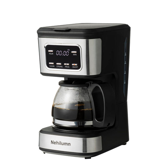 Nehilumn Single serve one cup drip coffee maker 14 oz,with personal travel cup,auto shut off function,Reusable Filter,Black and Silver
