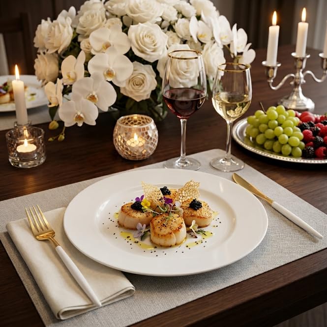 I00000 144 pcs Gold Disposable Silverware Set with White Handles, Food Grade & Durable Cutlery for Events