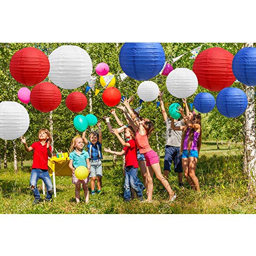 BEISHIDA Red Blue White Paper Lanterns 4/6/8/10/12 Inch Round Set (Color Trio)