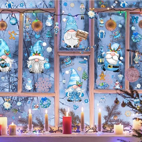 BORAMDO Xmas Gnome Snowflake Window Clings 12 Sheets - Watercolor Holiday Decals (Variation: Xmas Gnome-C)