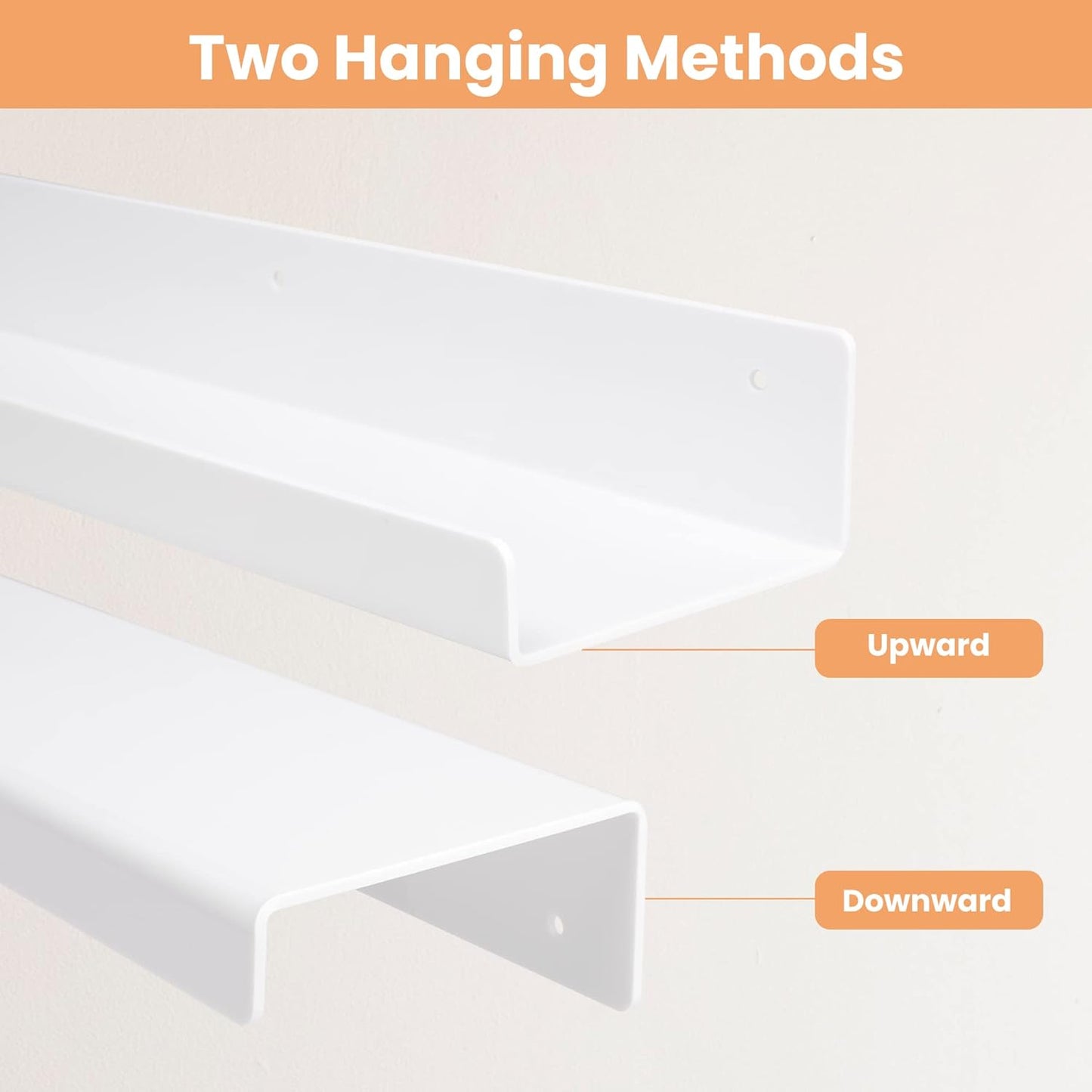 Upsimples Acrylic Wall Shelves - 15" Floating Display Shelf for Perfume & Books | White, 2 Pack