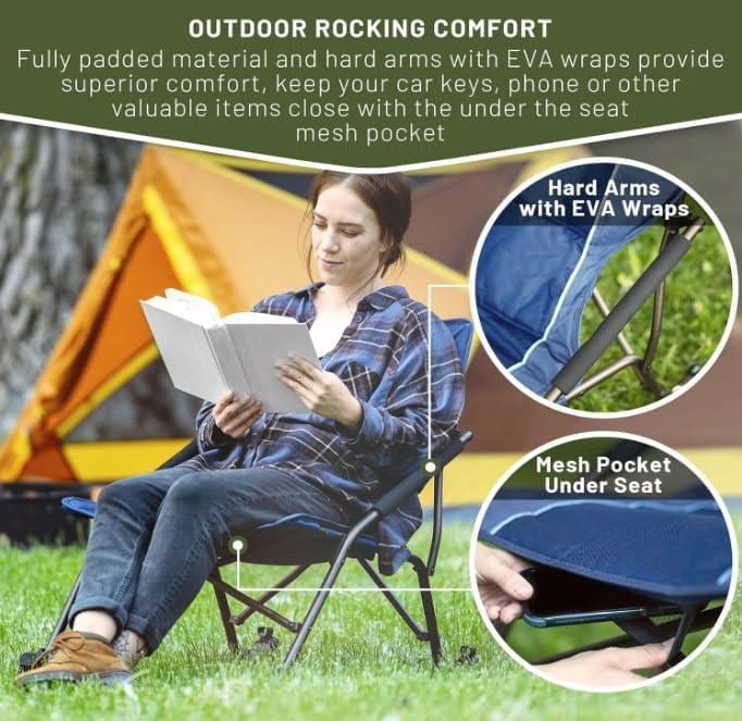 Timber Ridge Folding Rocking Camping Chair - Portable Outdoor Rocker with Carry Bag - Supports 250 lbs