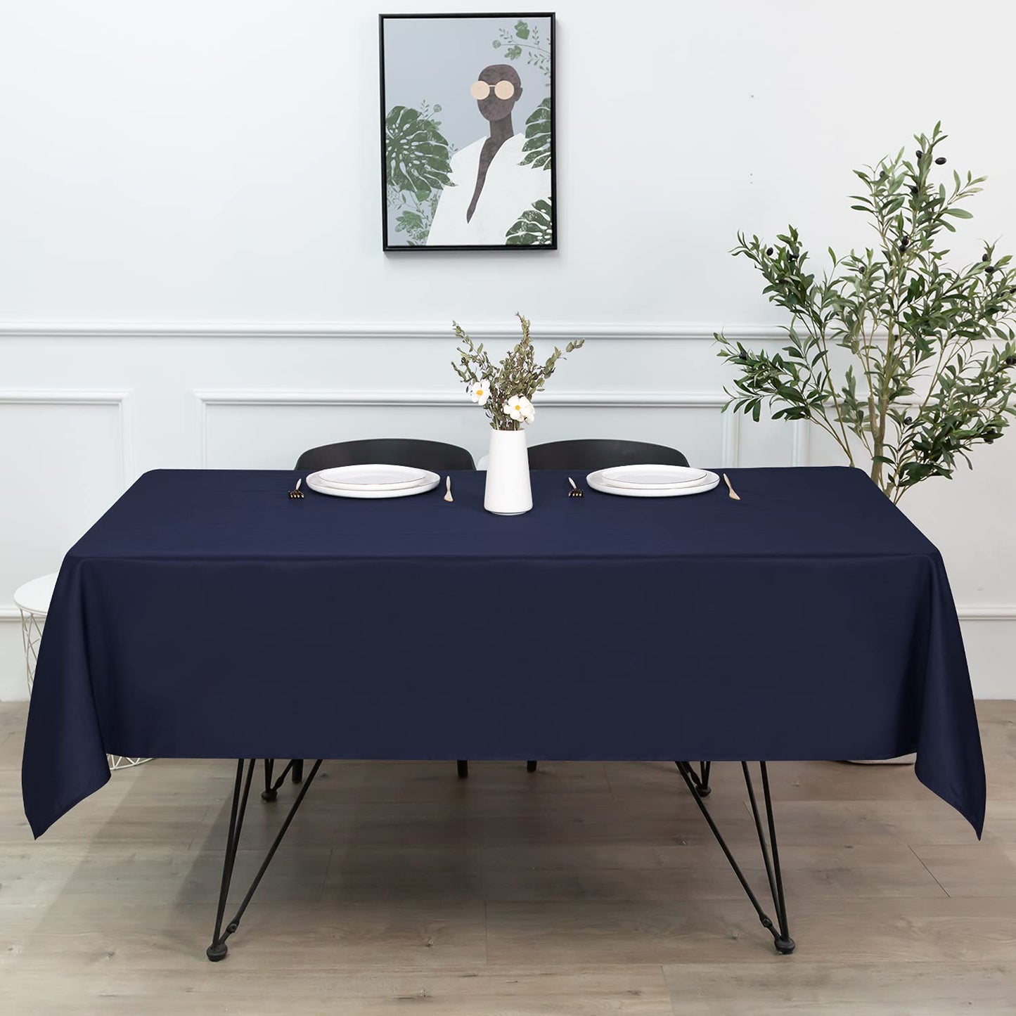 sancua Rectangle Tablecloth - 70 x 90 Inch - Stain and Wrinkle Resistant Washable Polyester Table Cloth, Decorative Fabric Table Cover for Dining Tables, Buffet Parties and Camping, Navy