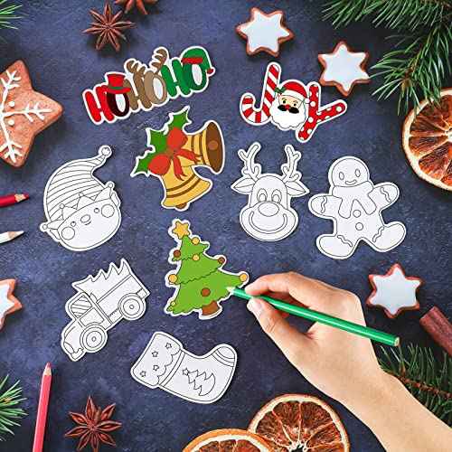 Oudain 36 Pcs DIY Christmas Refrigerator Magnets - Color Your Own Fridge Magnets - Holiday & Xmas Party Favors