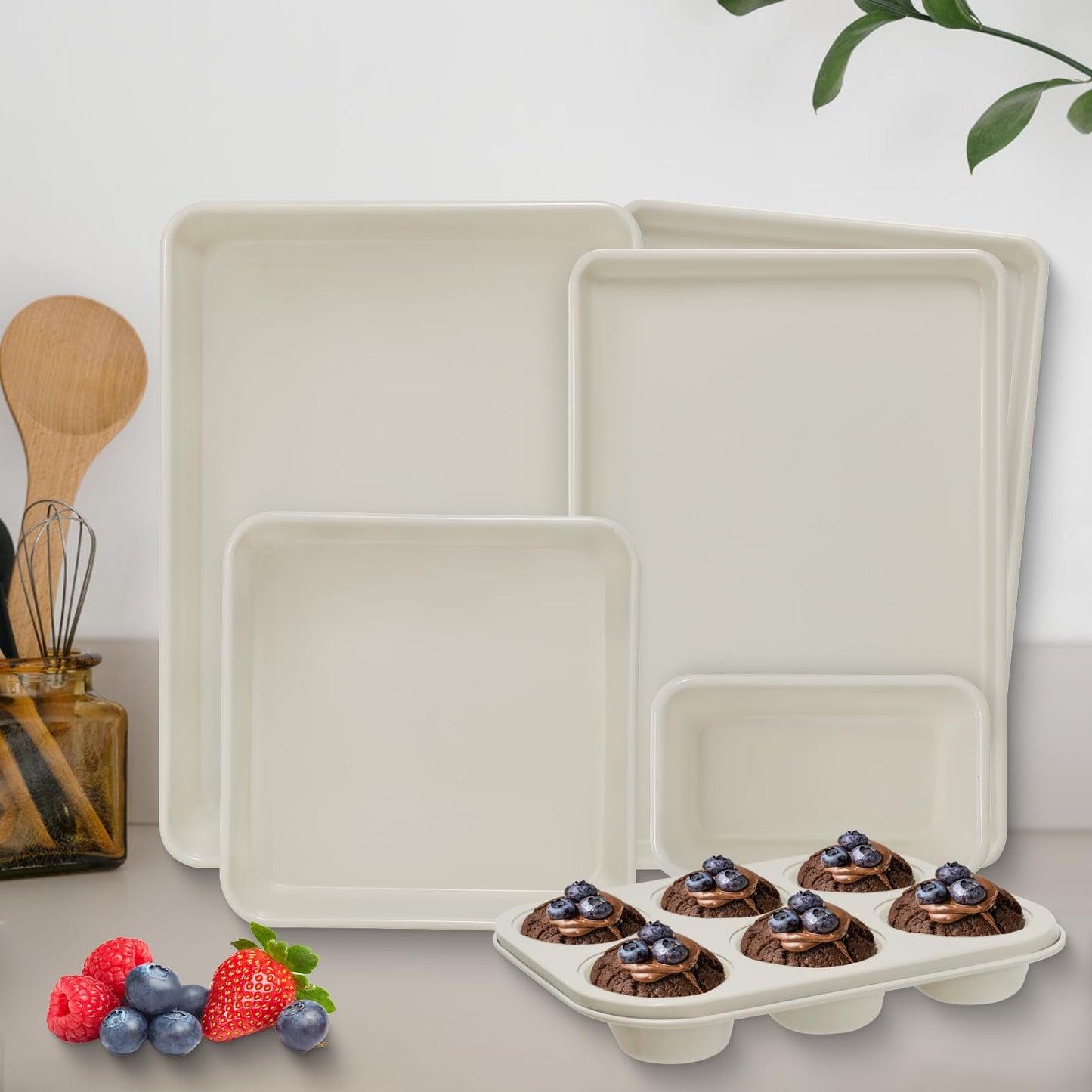 Baking Pans Set, Nonstick Bakeware Sets, Oven Pans for Cooking, AIVIKI 6 Pieces Baking Set Including Cookie Sheet, Deep Roaster Pan, Square Pan, Loaf Pan, Muffin Pan, Carbon Steel Baking Set