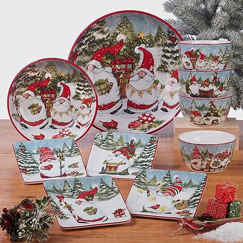 Medium Christmas Gnomes Salad Plates Set of 4 Holiday Dinnerware