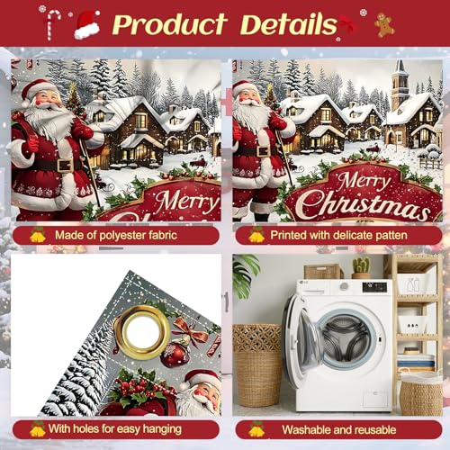 THISFIND 16x7 Ft Santa Christmas Village Banner for Garage Door Display - Holiday Yard Decor