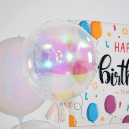 12Pcs Iridescent Round Foil Balloons, 22" 15" 10" 4D Clear Ball Balloon, Holographic Balloons for Birthday Wedding Folding Rainbow Under The Sea Mermaid Party decoration