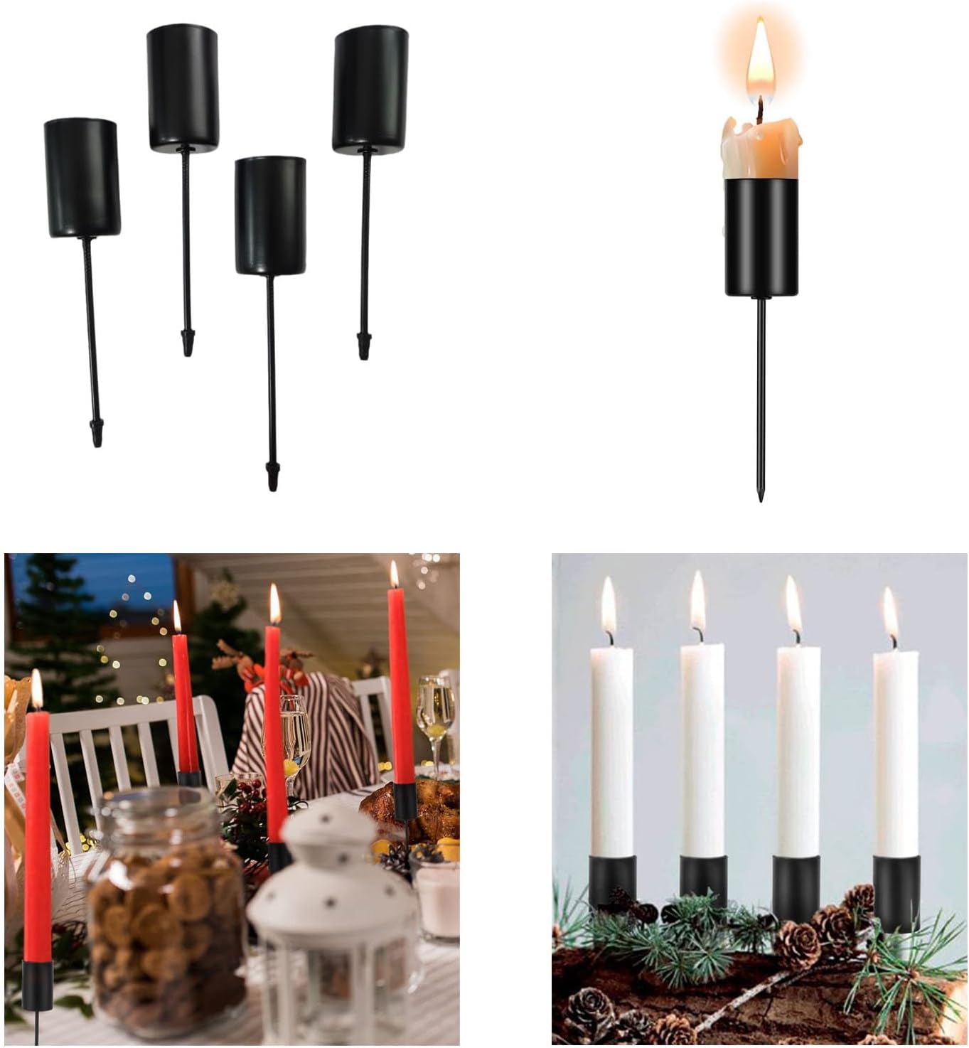 Skiennix Candle Holder Stakes - Heavy Duty Taper Candlestick Holders for Floral Centerpieces | 4 Pack