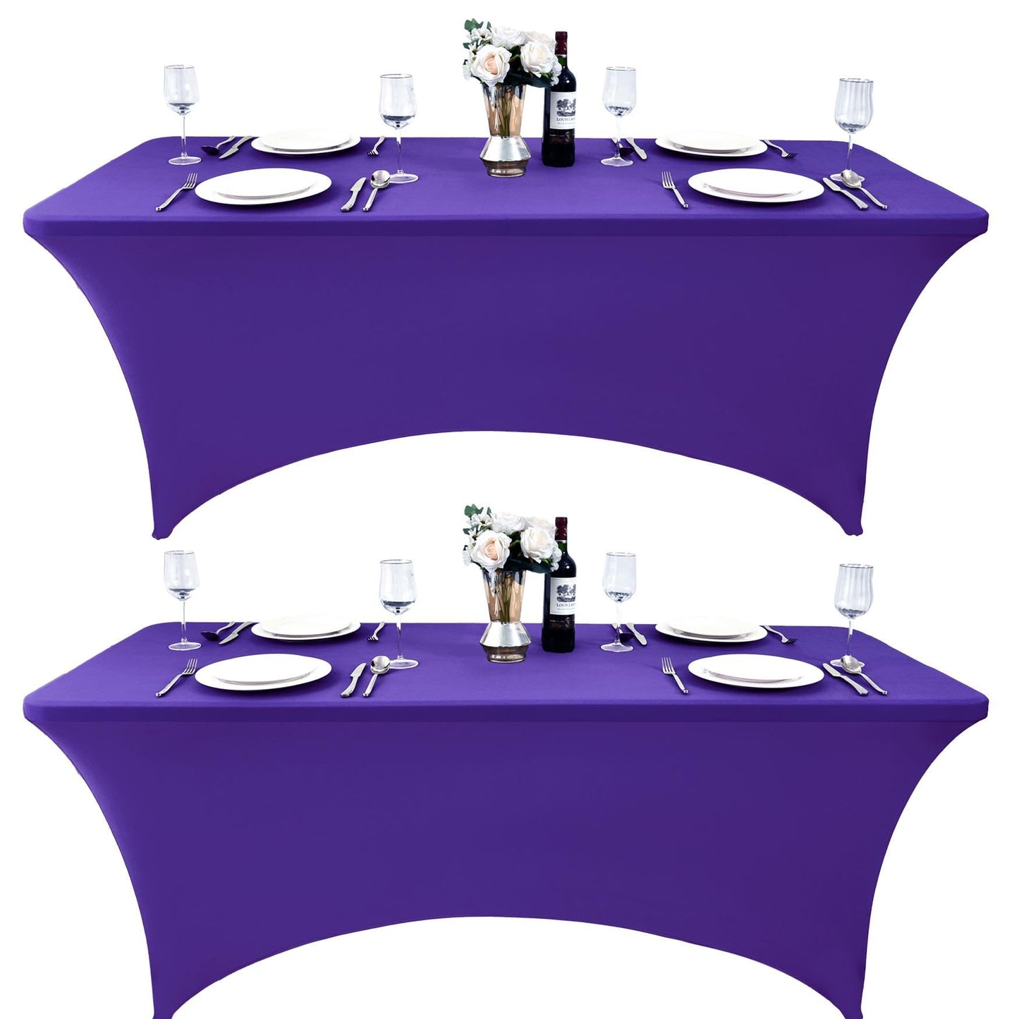 ZarzaaSik 10-Pack 8ft Spandex Table Covers for Rectangle Folding Tables - Washable Elastic Tablecloth - Ultimate Fitted Table Protector for Parties, Trade Shows, Banquet, and Wedding