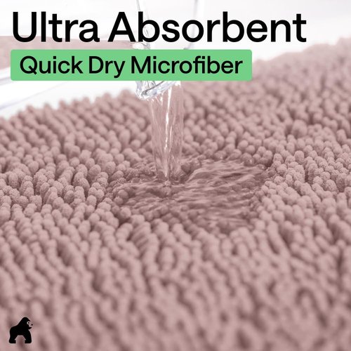 GORILLA GRIP Bath Rug Mat - Soft Absorbent Chenille | Quick-Dry Microfiber, 60x24, Dusty Rose