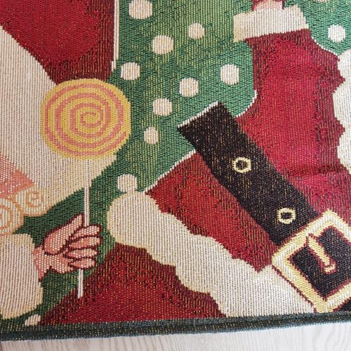 AureoMadis Santa Table Runner 13x70 in Jacquard Woven with Tassels, Red Santa & Lollipop Design