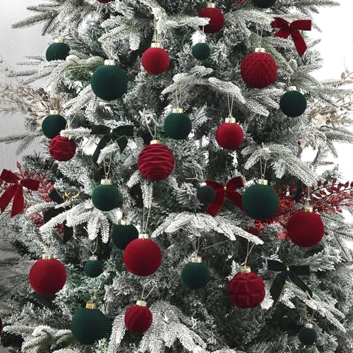Burgundy Velvet Christmas Ball Ornaments-46pcs Shatterproof Tree