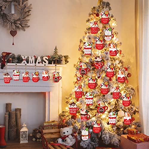 BBTO 36 Pieces Christmas Ornaments Hot Cocoa Cup Wood Hanging Ornaments Gingerbread Marshmallow Coffee Bar Decoration Wood Xmas Decoration for Tree Home