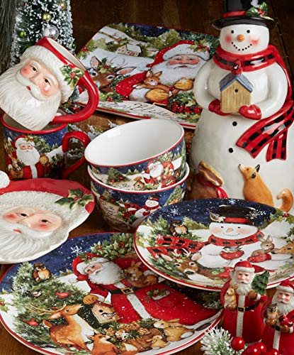 Large Certified International Magic of Christmas 11" Ceramic Dinner Plates Set of 4 - Festive Santa & Woodland Scenes, Dishwasher & Microwave Safe