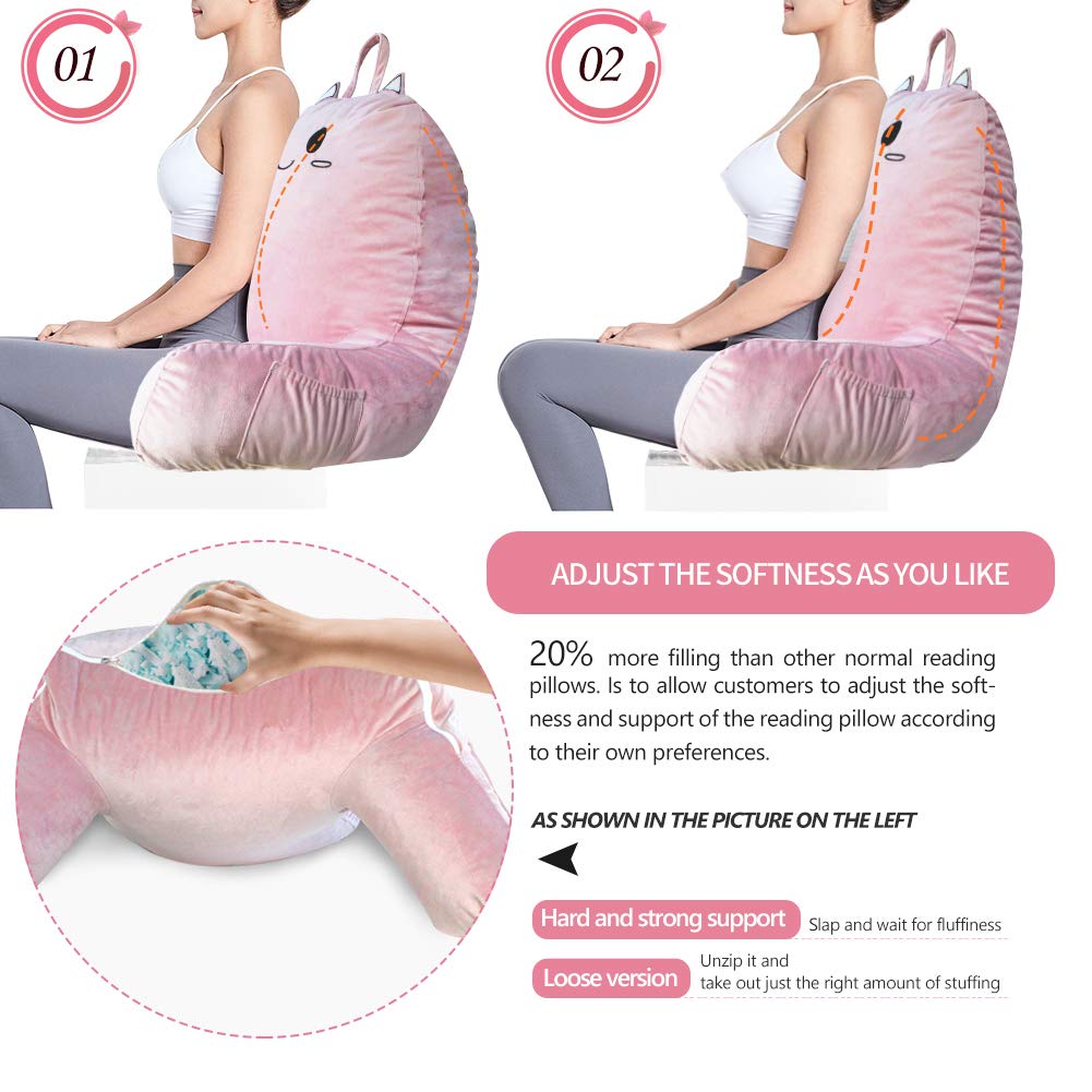 SUNSIDE Kitty Reading Pillow,Detachable Back with Arms for Sitting Up Bed