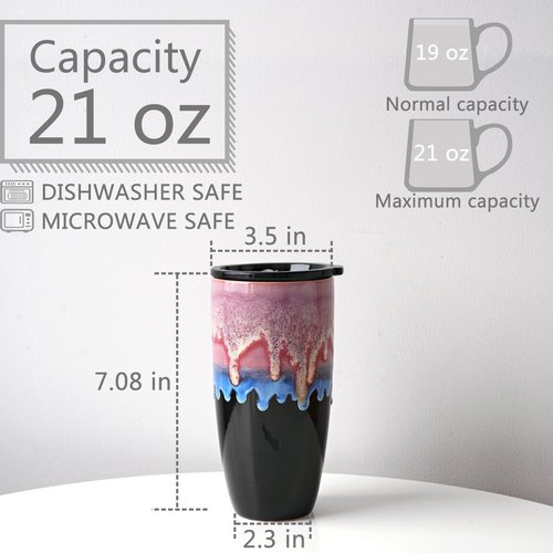 Bosmarlin Ceramic Travel Coffee Mug with Lid, 21 oz, Portable Coffee Cup for Car Cup Holder, Microwave and Dishwasher Safe, Reactive Glaze