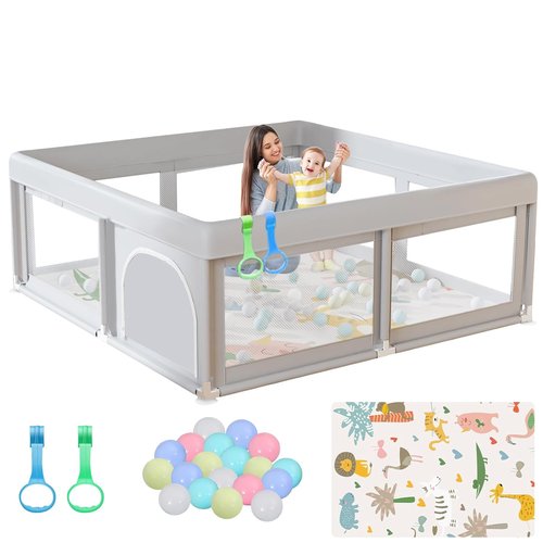 Hiaksedt Baby Playpen - Small 50 x 50 Inch Playard with Mat & Ocean Balls for Toddlers