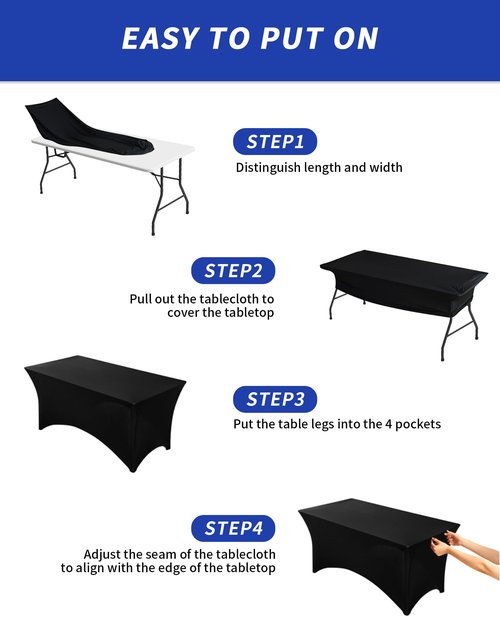 Fixwal Black Table Cloth 2 Pack 6FT for Rectangular Table Spandex Fitted Table Covers Washable Stretch for Parties, Trade Shows, Banquet, Weddings, Buffet