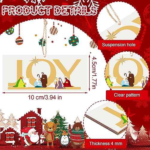 Bucherry 12 Pcs Joy Nativity Scene Ornament for Christmas Tree Wooden Jesus Ornaments Christian Religious Hanging Decor for Home Christmas Decorations