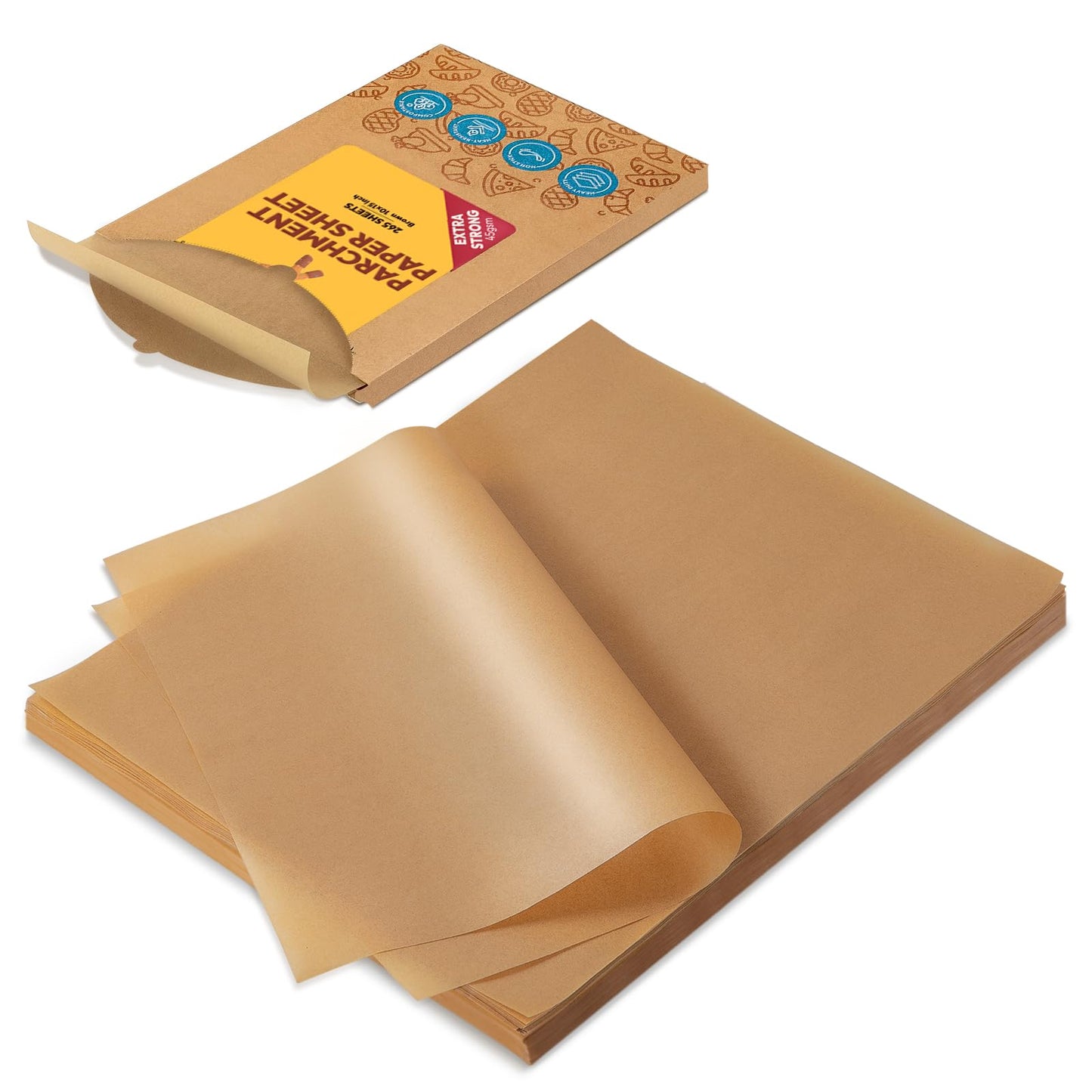 Katbite 200 Pcs Parchment Paper Sheets, 12x16IN Ultra-strong Unbleached Baking Paper Non-Stick for Professional Baking, Pre-cut Parchment Paper Suitable for Baking,Cooking [Performance Series]