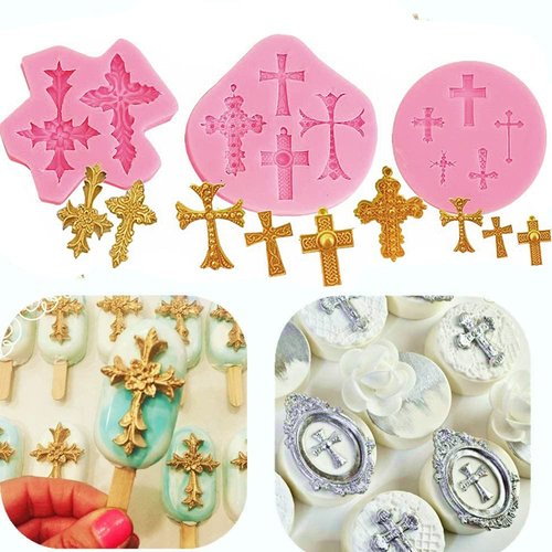 JeVenis 3 PCS Baptism Cake Decorations Cross Cake Mold Cross Mold Baptism Cake Toppers for Baptism Party Supplies