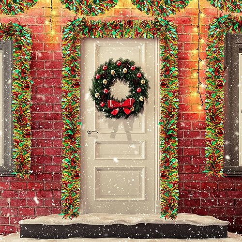 131ft Red Green Christmas Tinsel Garland - 40m Multi Color Classic Decor, Riceshoot