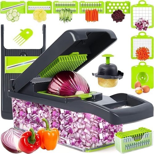 16-in-1 Vegetable Chopper by [Brand Name] - Multi-Blade Mandoline Slicer & Dicer with Container