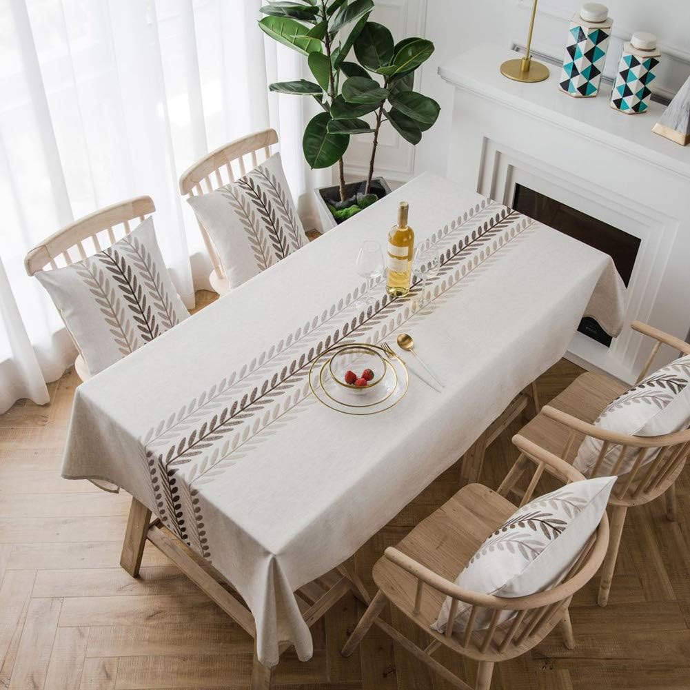 Heavyweight Cotton Linen Wheat Ear Tablecloth - Waterproof & Dust-Proof for Kitchen Dining (53 x 53 Inch, Rectangle/Oblong)