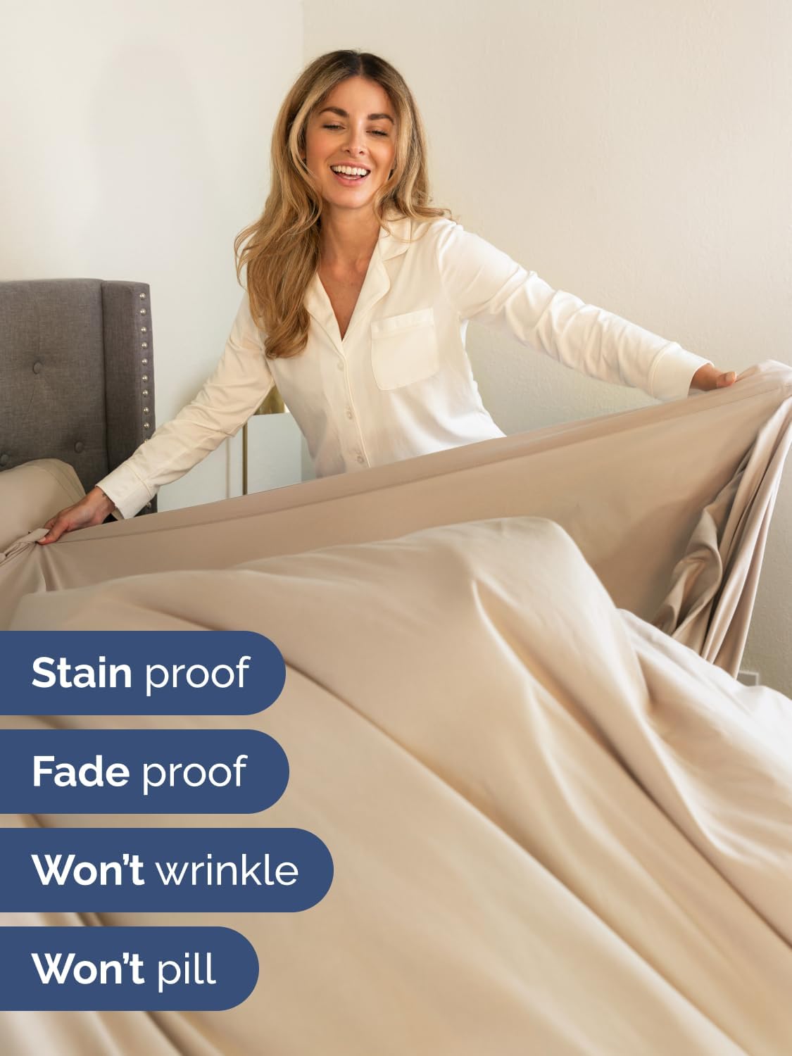 Skiennix Extra Deep King Sheet Set - 6 Piece Breathable Cooling Bedding - Soft Wrinkle-Free Cream