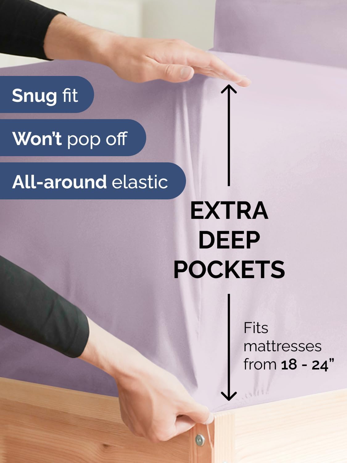 Skiennix Extra Deep Cal King Sheet Set - 6 Piece Cooling & Breathable Luxury Bedding - Soft Light Lavender