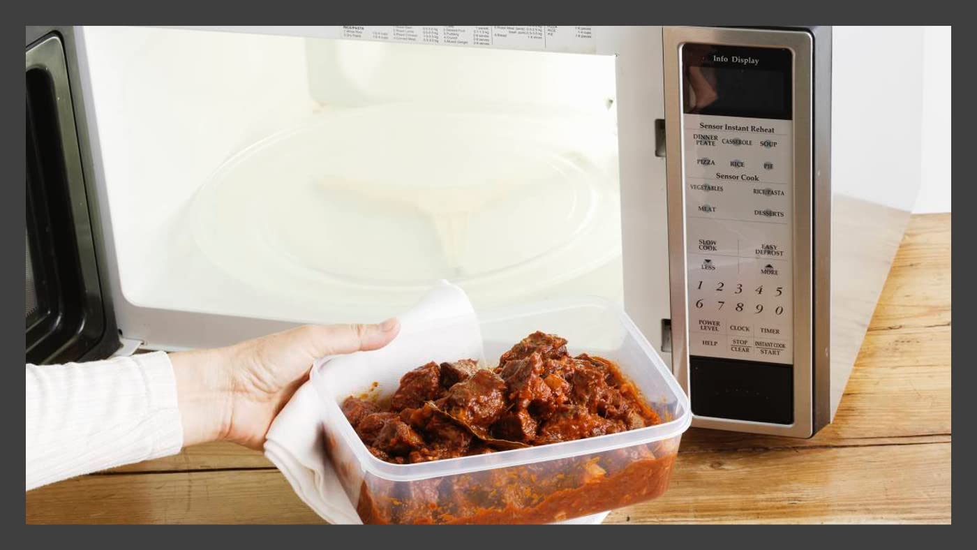 10 Inch Microwave Tempered Borosilicate Glass Plate Cover with Red Easy-Grip Silicone Handle - Unvented to Steam Food -Microwaveable/Oven/Stove Safe - Red Silicone Handle for Safe Easy Grip