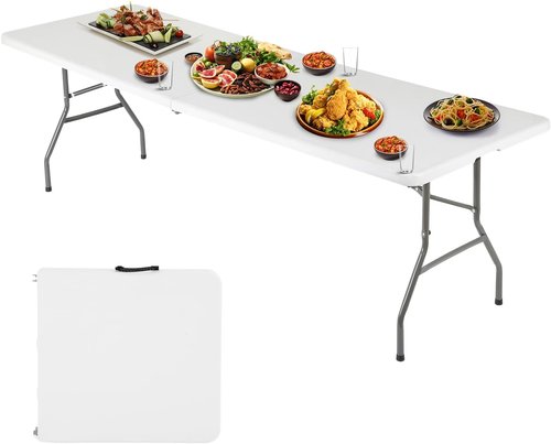 FDW Folding Table - 6FT Portable Picnic & Party Table with Carrying Handle | White Color