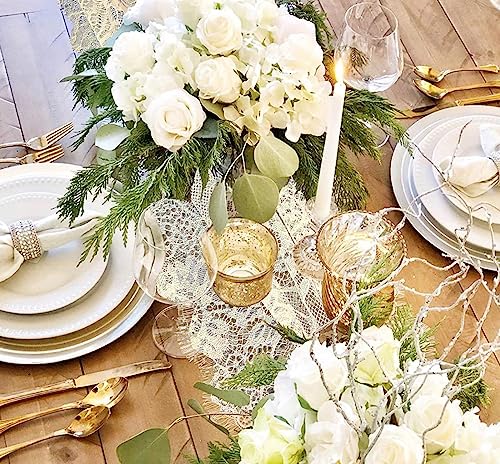 10 Pcs White Lace Table Runner 14x120 Inch Embroidered Boho Wedding Party Decor