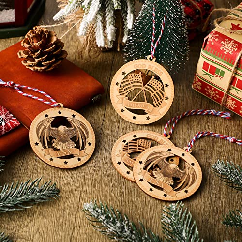 20 Pcs Patriotic Wooden Christmas Ornaments USA Flag Eagle Stars Holiday Decor