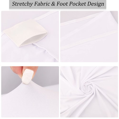 Fivenl 6FT Spandex Table Cover Table Cloth for Folding Tables Fitted Rectangular Tablecover Washable Wrinkle Resistant Polyester Stretch Tablecloth Protector for Wedding Banquet Party (4 Pack, White)