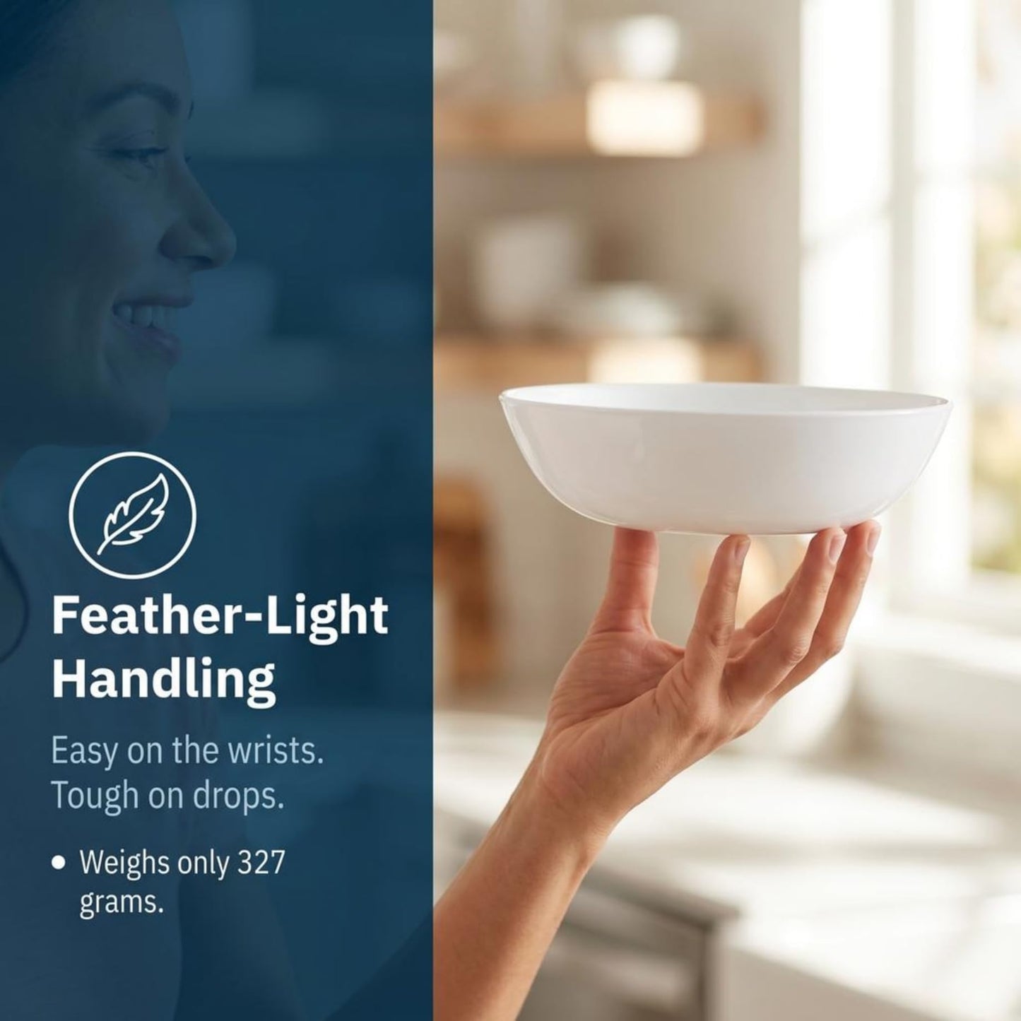 Corelle 4-Pc Meal Bowls Set Service for 4, Durable and Eco-Friendly 9-1/4-Inch Glass Bowls, Compact Stack Bowl Set, Microwave and Dishwasher Safe, White, 46 Ounces