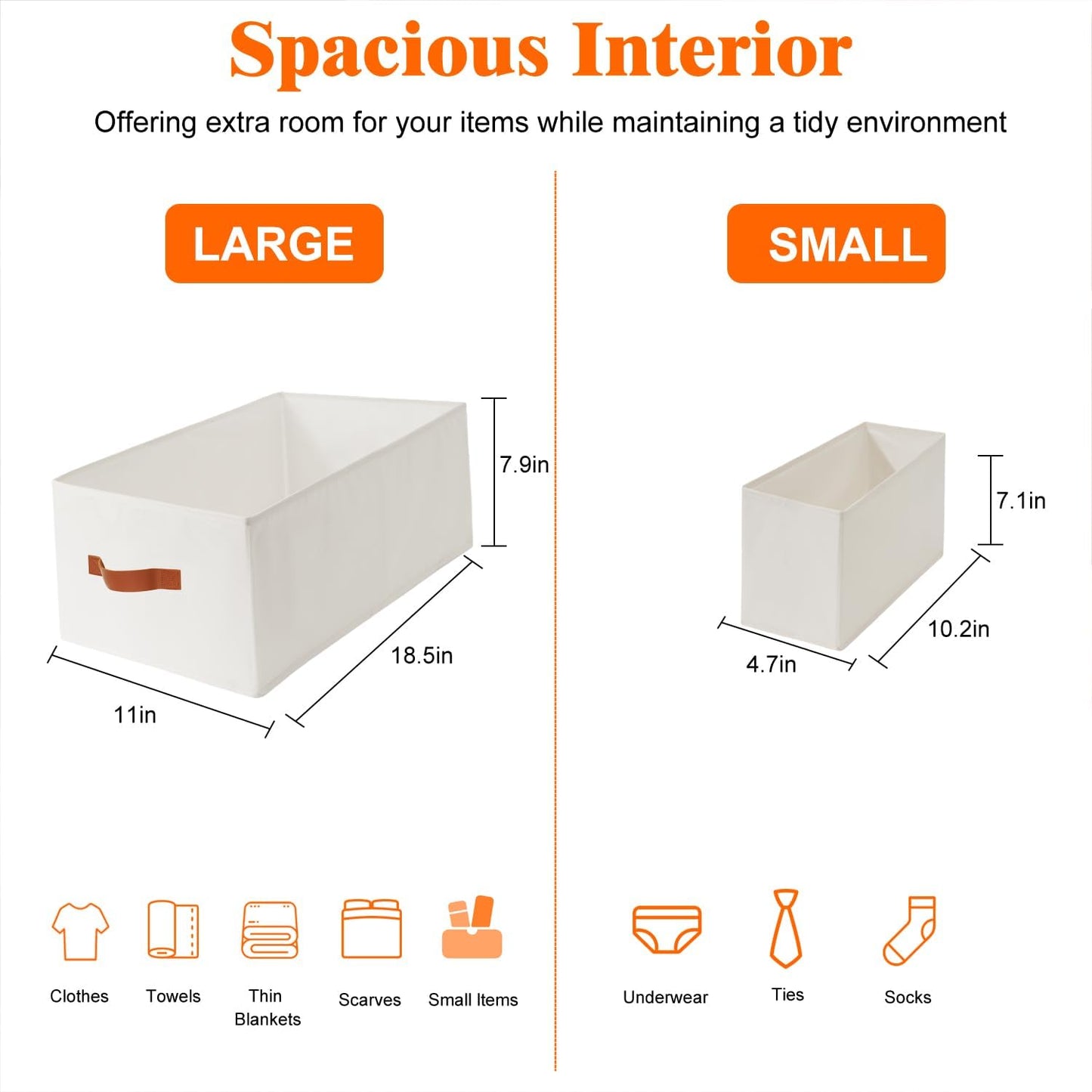 Oxford Fabric Storage Bins - 4 Pack Sturdy Organizer Baskets with PU Handles | Foldable White Design