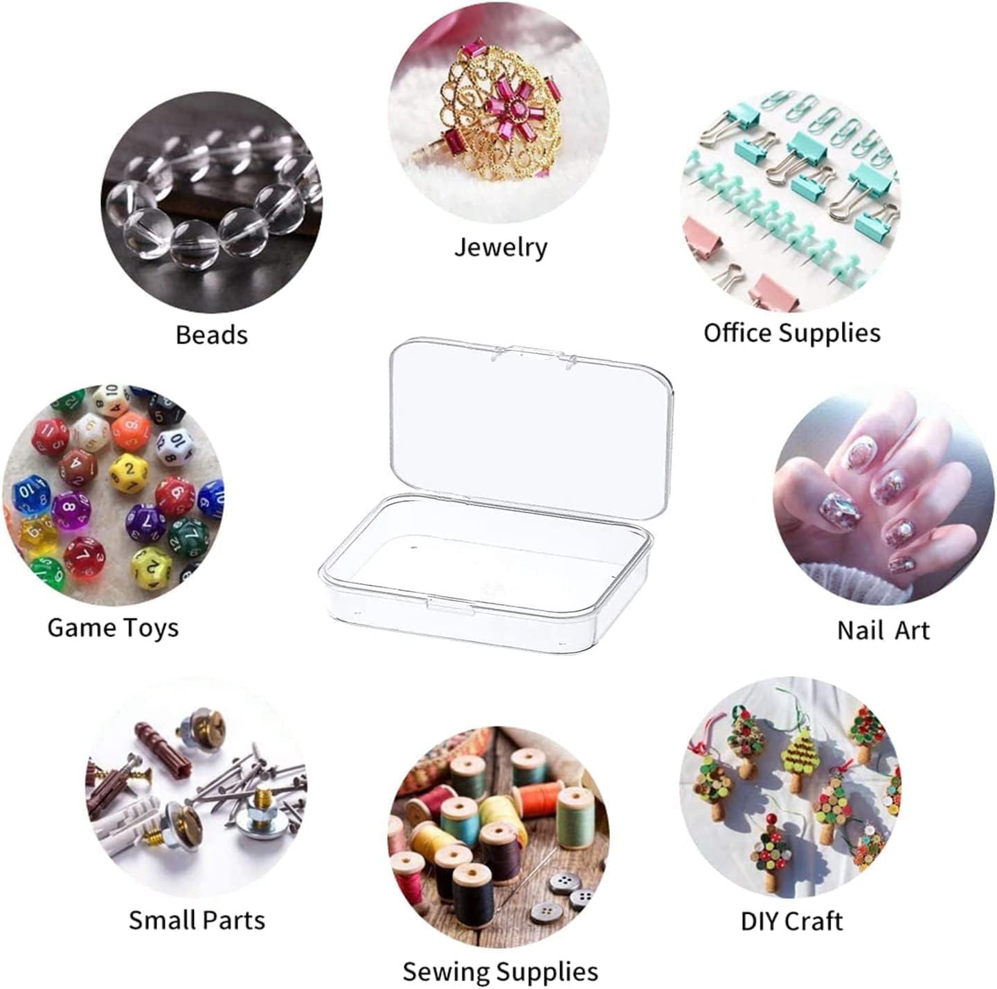 MFDSJ Mini Plastic Storage Containers - 6 Pcs Clear Rectangle Boxes for Beads, Crafts & Small Items | 4.5x3.4 Inches