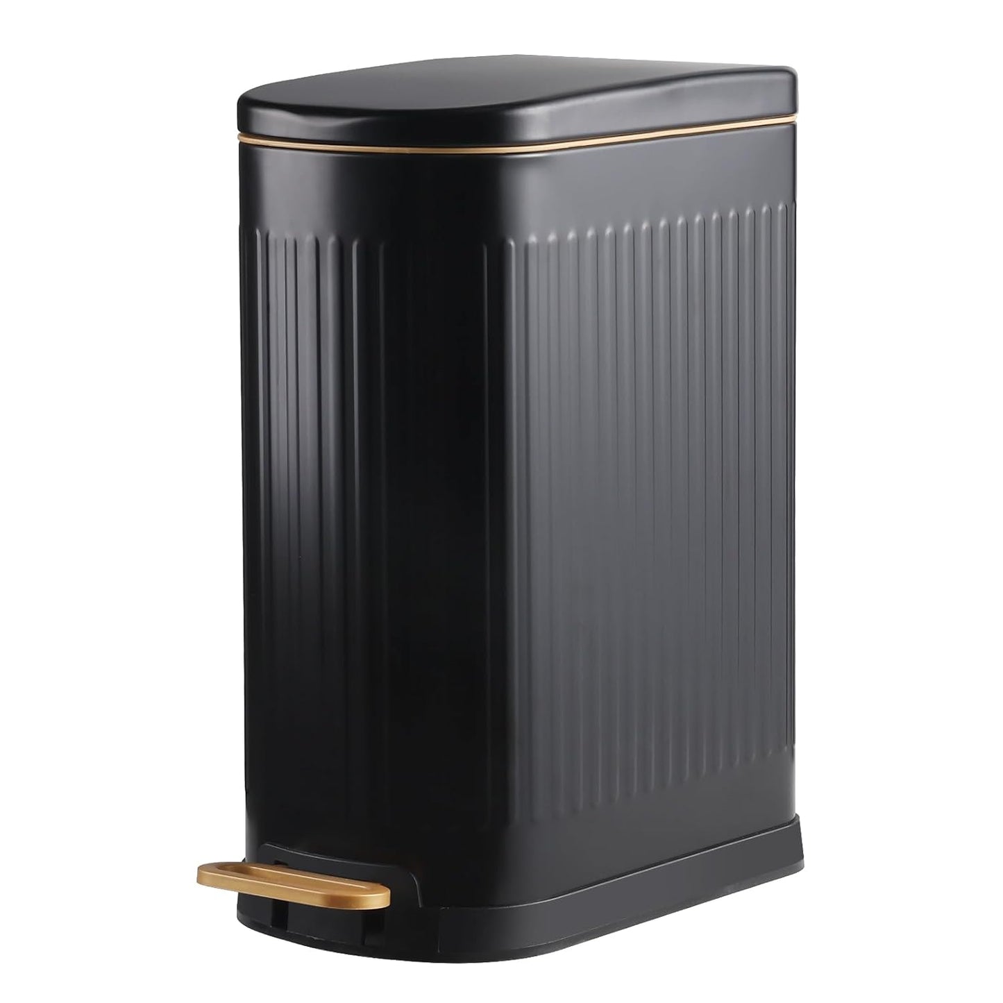 SYNCVIBE Slim Bathroom Trash Can - Stainless Steel Soft Close Step Bin | Removable Inner Bucket, Matt Black, 3.5 Gallons