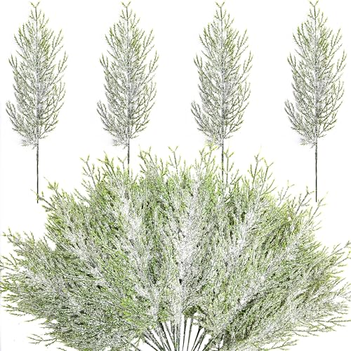Green 50Pcs Snowy Pine Branches 13.5