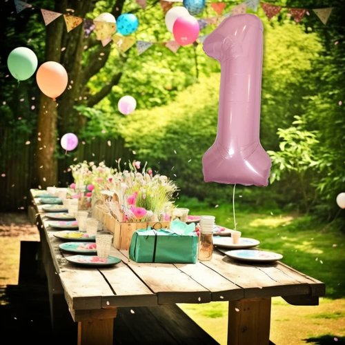 DIWULI Number Balloons 40 Inch Pastel Pink - Large Number 1 Balloon, Big Pink Balloons, Helium 1st Birthday Party Decorations Supplies Foil Balloons Numbers Girl Women, Big Balloon Years Anniversary