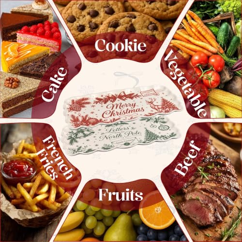 Beesen Christmas Melamine Serving Trays Set of 2 15.5x8 North Pole Red & Green Scalloped