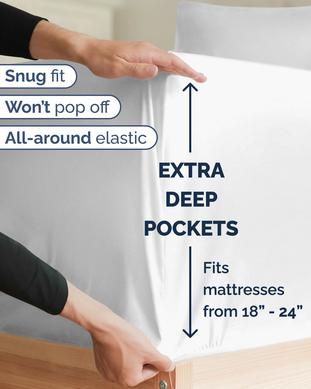 Skiennix Extra Deep Twin XL Sheet Set - 4 Piece Breathable Cooling Bedding - Soft, Wrinkle-Free White