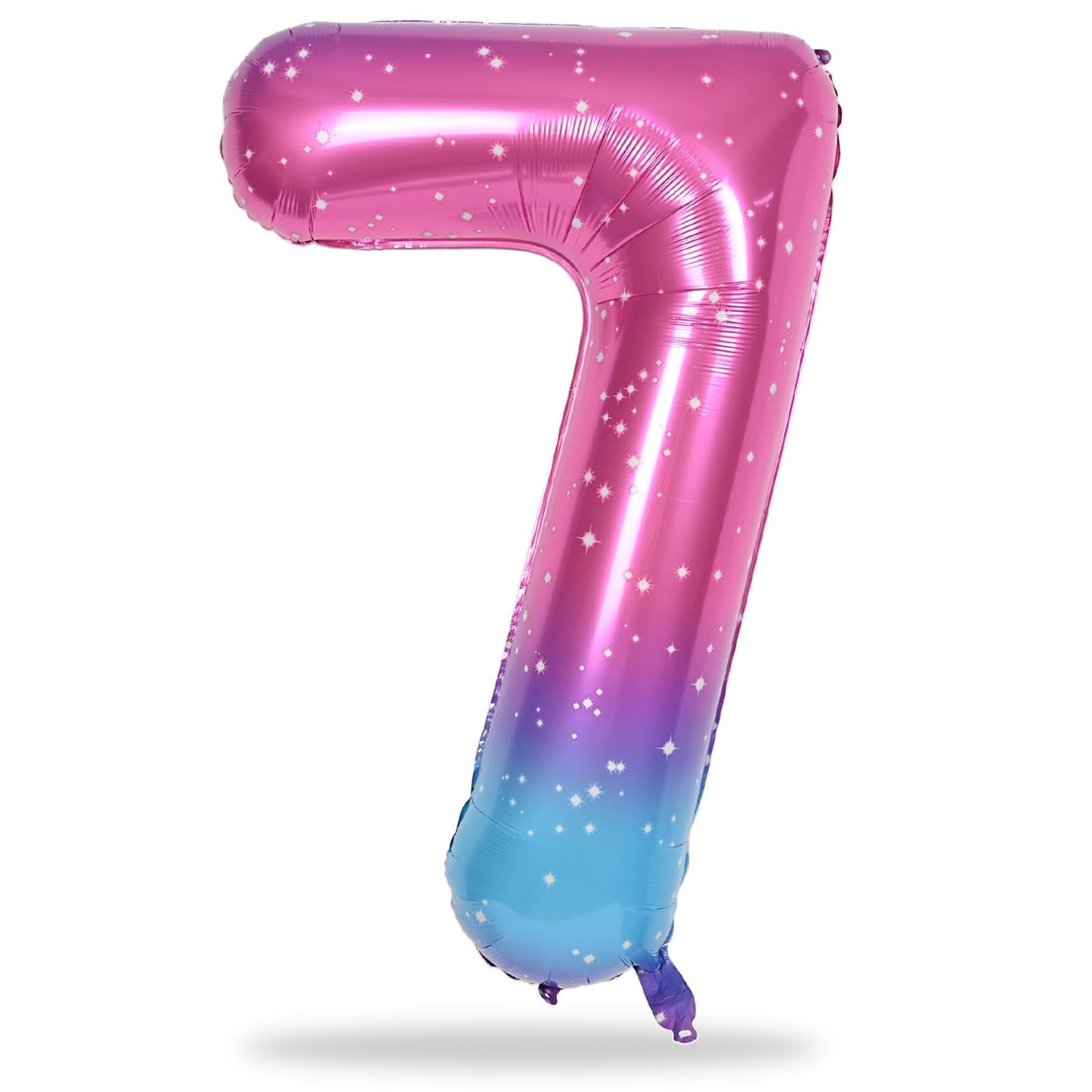 40'' Rainbow Number 7 Balloons, Giant Self Inflating Gradient Blue Pink Foil Number Balloons Set 0-9, Starry Digital 7 Helium Balloon for Girls 7th Birthday Party Decorations Anniversary Supplies